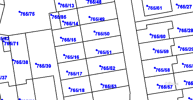 Parcela st. 765/51 v KÚ Hrušovany u Brna, Katastrální mapa