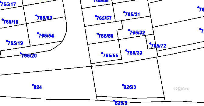 Parcela st. 765/55 v KÚ Hrušovany u Brna, Katastrální mapa