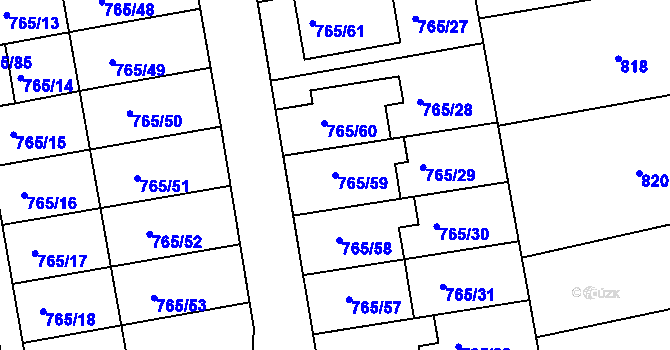 Parcela st. 765/59 v KÚ Hrušovany u Brna, Katastrální mapa