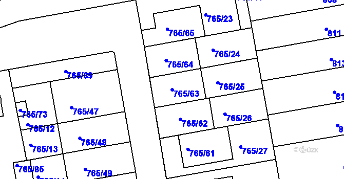 Parcela st. 765/63 v KÚ Hrušovany u Brna, Katastrální mapa