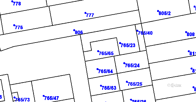 Parcela st. 765/65 v KÚ Hrušovany u Brna, Katastrální mapa