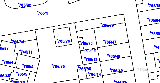 Parcela st. 765/73 v KÚ Hrušovany u Brna, Katastrální mapa