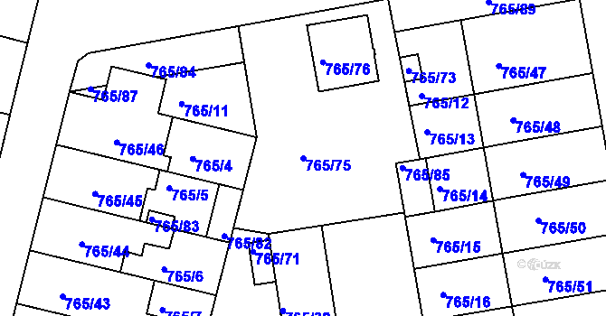 Parcela st. 765/75 v KÚ Hrušovany u Brna, Katastrální mapa