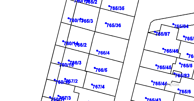 Parcela st. 766/4 v KÚ Hrušovany u Brna, Katastrální mapa