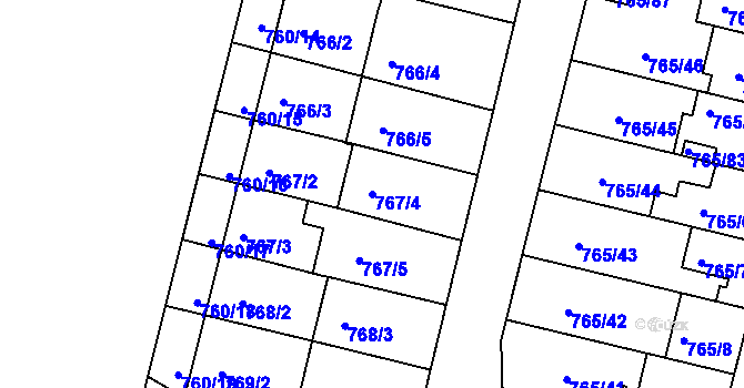 Parcela st. 767/4 v KÚ Hrušovany u Brna, Katastrální mapa