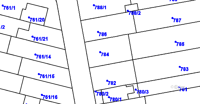 Parcela st. 784 v KÚ Hrušovany u Brna, Katastrální mapa