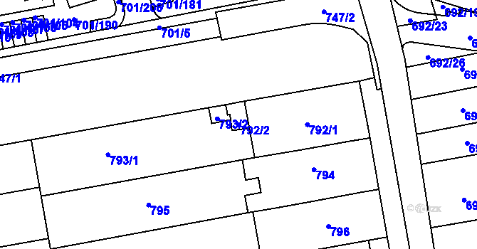 Parcela st. 792/2 v KÚ Hrušovany u Brna, Katastrální mapa