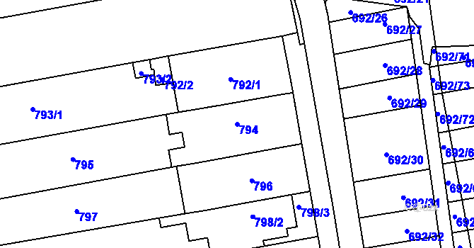 Parcela st. 794 v KÚ Hrušovany u Brna, Katastrální mapa