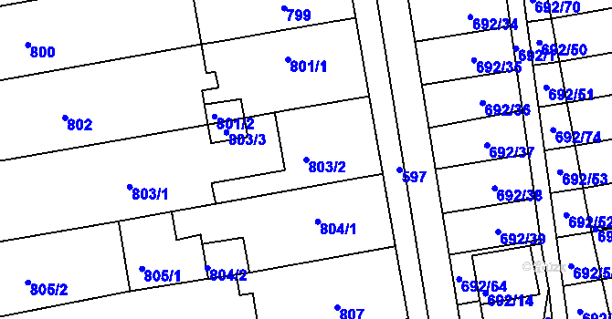 Parcela st. 803/2 v KÚ Hrušovany u Brna, Katastrální mapa