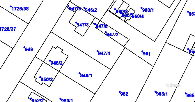 Parcela st. 947/1 v KÚ Hrušovany u Brna, Katastrální mapa