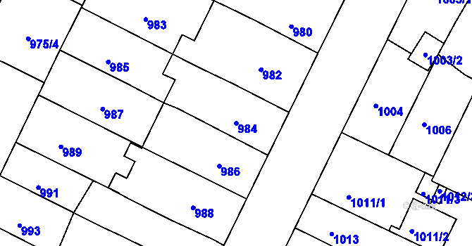 Parcela st. 984 v KÚ Hrušovany u Brna, Katastrální mapa