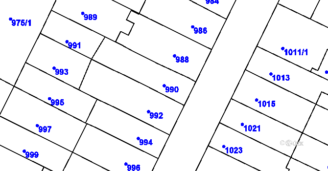 Parcela st. 990 v KÚ Hrušovany u Brna, Katastrální mapa