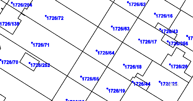 Parcela st. 1726/64 v KÚ Hrušovany u Brna, Katastrální mapa