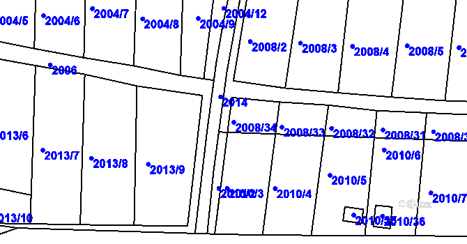 Parcela st. 2008/34 v KÚ Hrušovany u Brna, Katastrální mapa