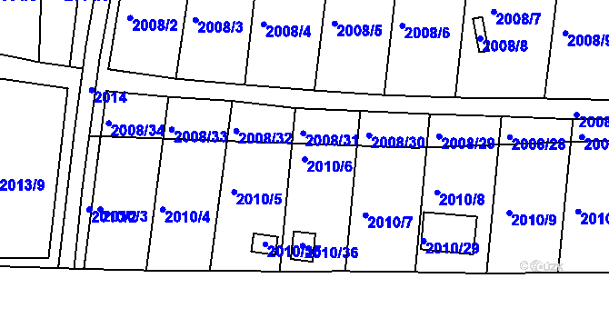 Parcela st. 2010/6 v KÚ Hrušovany u Brna, Katastrální mapa