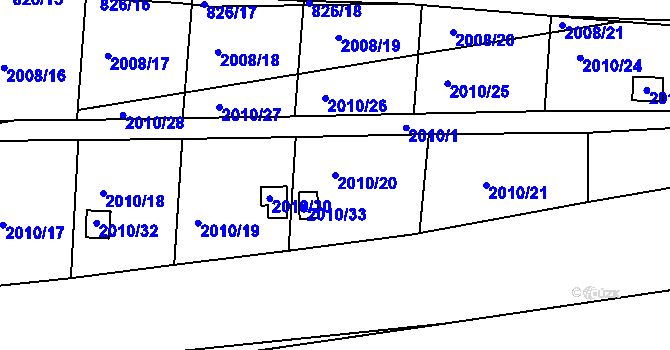 Parcela st. 2010/20 v KÚ Hrušovany u Brna, Katastrální mapa