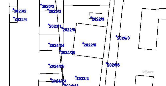 Parcela st. 2022/8 v KÚ Hrušovany u Brna, Katastrální mapa