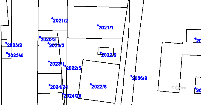 Parcela st. 2022/9 v KÚ Hrušovany u Brna, Katastrální mapa