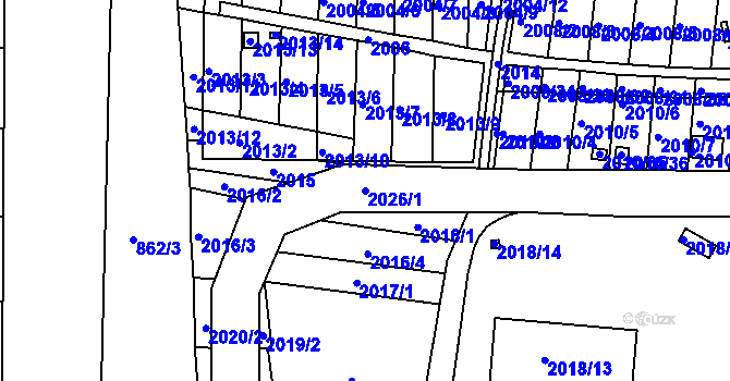 Parcela st. 2026/1 v KÚ Hrušovany u Brna, Katastrální mapa