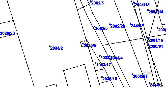 Parcela st. 2033/5 v KÚ Hrušovany u Brna, Katastrální mapa