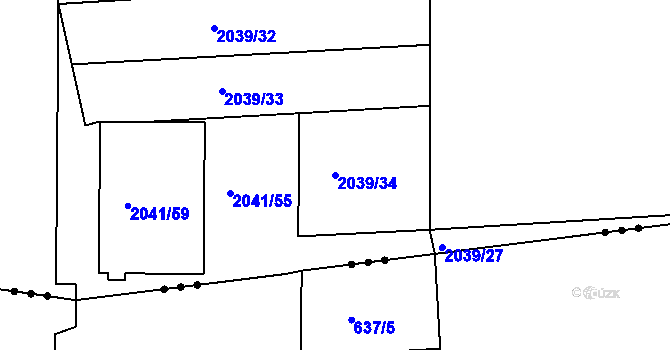 Parcela st. 2039/34 v KÚ Hrušovany u Brna, Katastrální mapa