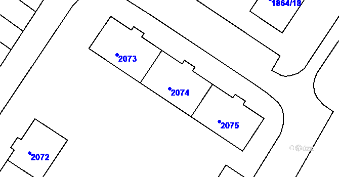 Parcela st. 2074 v KÚ Hrušovany u Brna, Katastrální mapa