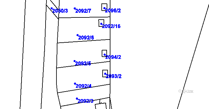 Parcela st. 2094/2 v KÚ Hrušovany u Brna, Katastrální mapa