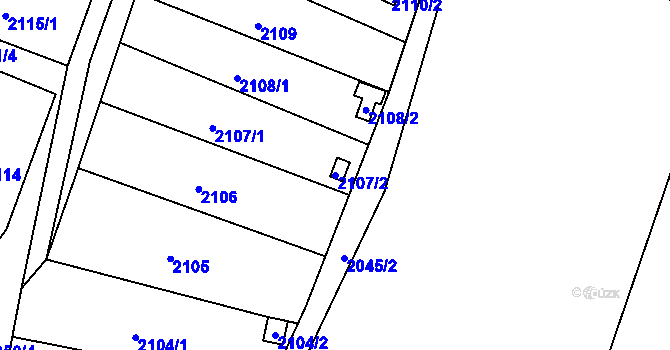 Parcela st. 2107/2 v KÚ Hrušovany u Brna, Katastrální mapa