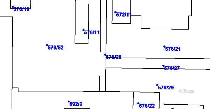 Parcela st. 576/28 v KÚ Hrušovany u Brna, Katastrální mapa