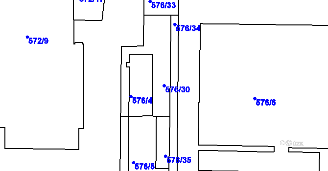 Parcela st. 576/30 v KÚ Hrušovany u Brna, Katastrální mapa