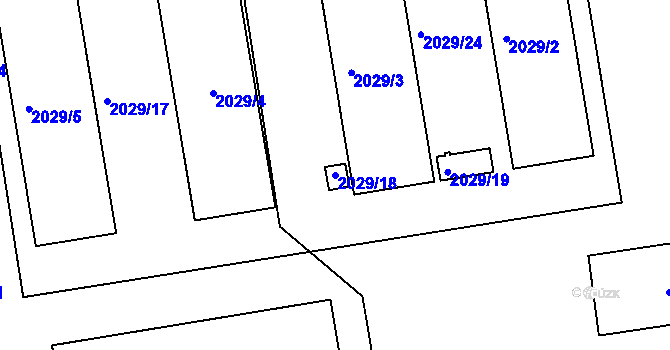 Parcela st. 2029/18 v KÚ Hrušovany u Brna, Katastrální mapa