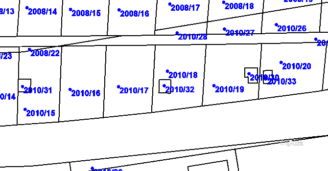 Parcela st. 2010/32 v KÚ Hrušovany u Brna, Katastrální mapa