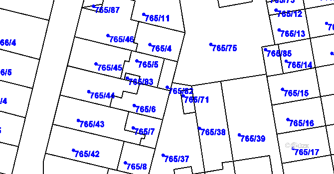 Parcela st. 765/82 v KÚ Hrušovany u Brna, Katastrální mapa