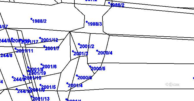 Parcela st. 2000/4 v KÚ Hrušovany u Brna, Katastrální mapa