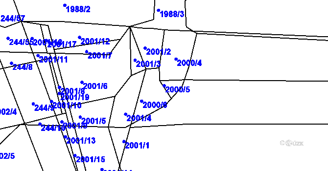 Parcela st. 2000/5 v KÚ Hrušovany u Brna, Katastrální mapa