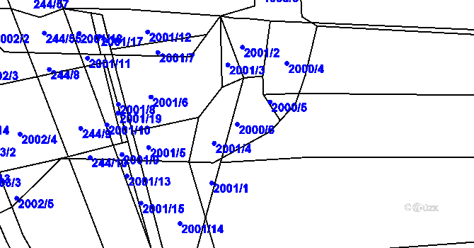 Parcela st. 2000/6 v KÚ Hrušovany u Brna, Katastrální mapa