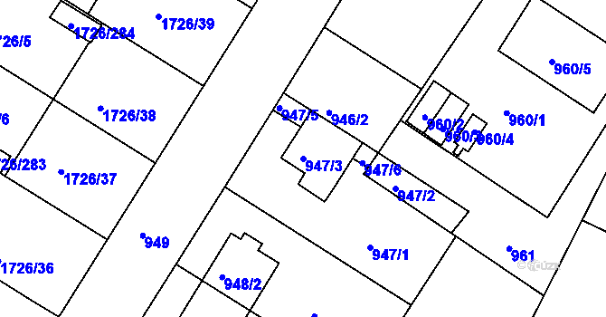 Parcela st. 947/3 v KÚ Hrušovany u Brna, Katastrální mapa