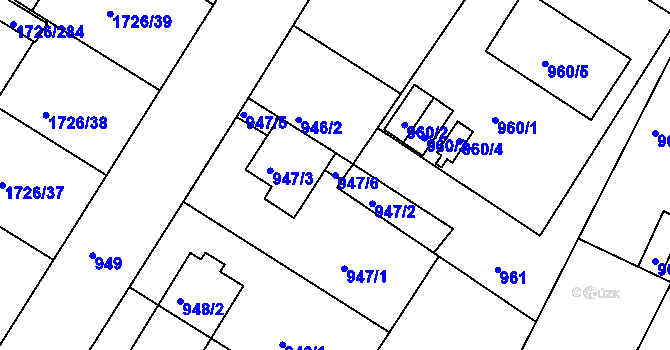 Parcela st. 947/6 v KÚ Hrušovany u Brna, Katastrální mapa