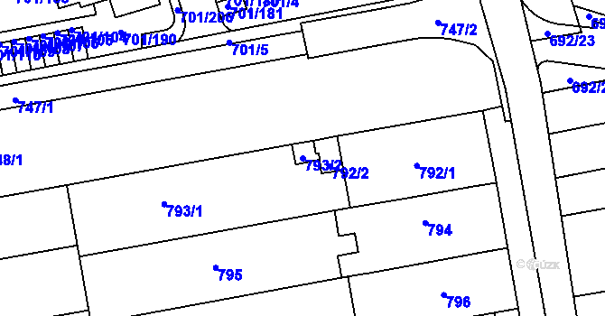 Parcela st. 793/2 v KÚ Hrušovany u Brna, Katastrální mapa