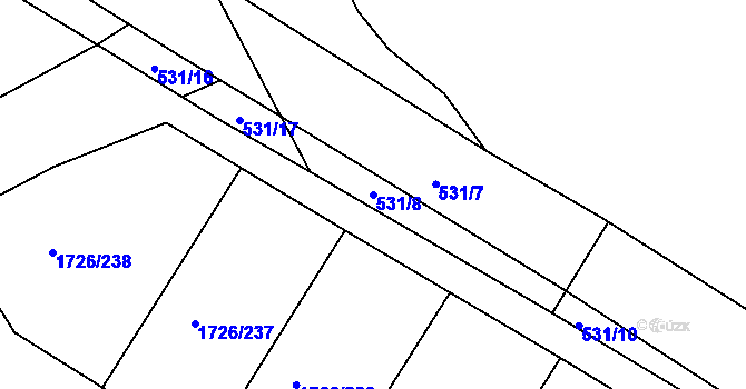Parcela st. 531/8 v KÚ Hrušovany u Brna, Katastrální mapa