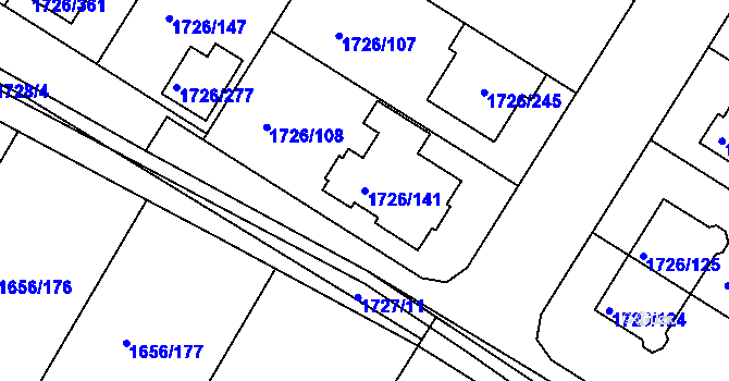 Parcela st. 1726/141 v KÚ Hrušovany u Brna, Katastrální mapa