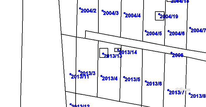 Parcela st. 2013/13 v KÚ Hrušovany u Brna, Katastrální mapa