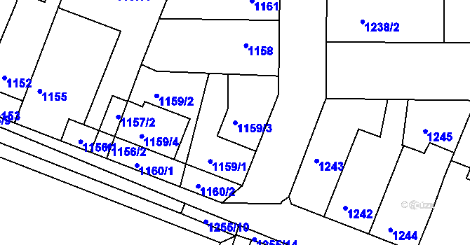 Parcela st. 1159/3 v KÚ Hrušovany u Brna, Katastrální mapa