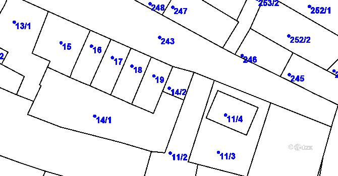 Parcela st. 14/2 v KÚ Hrušovany u Brna, Katastrální mapa