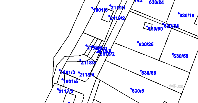 Parcela st. 2118/2 v KÚ Hrušovany u Brna, Katastrální mapa