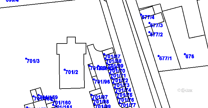Parcela st. 701/67 v KÚ Hrušovany u Brna, Katastrální mapa