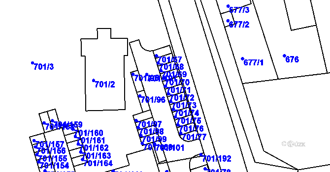 Parcela st. 701/71 v KÚ Hrušovany u Brna, Katastrální mapa