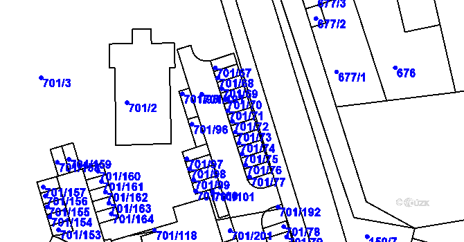 Parcela st. 701/72 v KÚ Hrušovany u Brna, Katastrální mapa