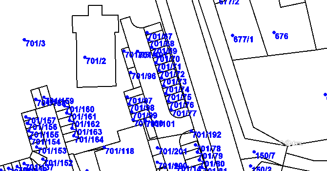 Parcela st. 701/74 v KÚ Hrušovany u Brna, Katastrální mapa