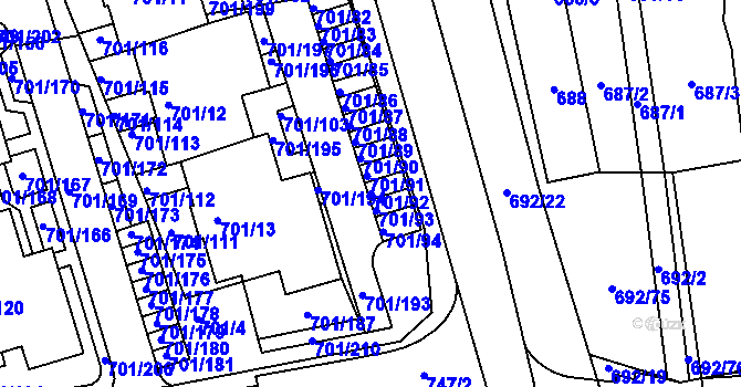 Parcela st. 701/92 v KÚ Hrušovany u Brna, Katastrální mapa